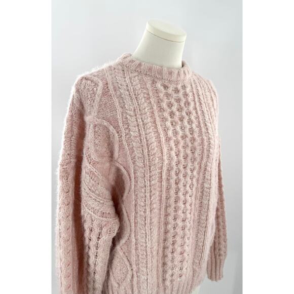 Tularosa Pink Cableknit Sweater Small Oversized Cabincore Thick Knit NWOT - Picture 2 of 8